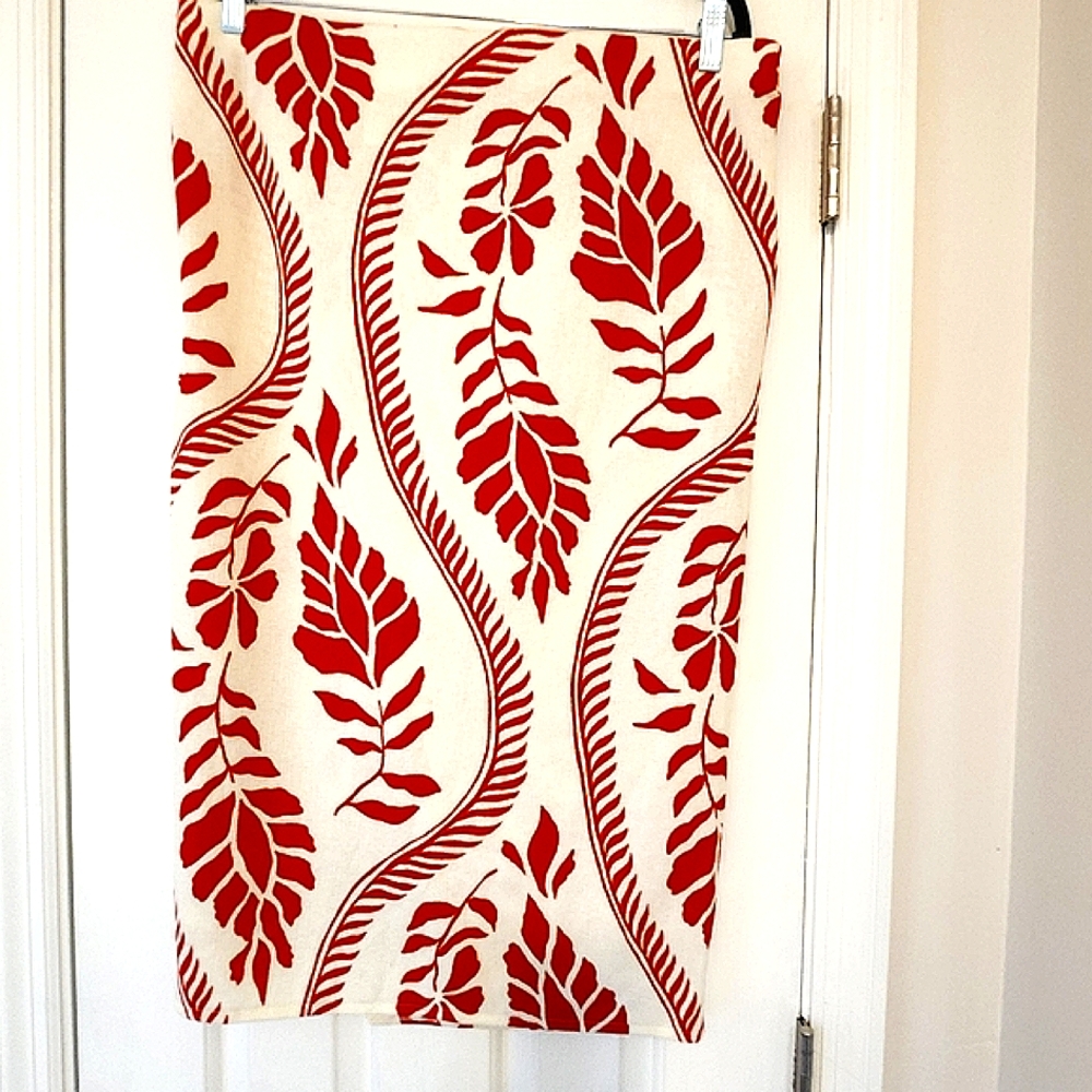 H&M Leaf Print Faux Wrap Red And Cream Midi Skirt Comfortable With Stretch - Picture 4 of 9